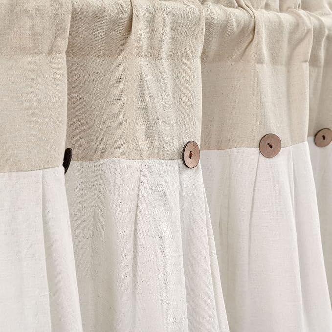 Lush Decor Linen Button Farmhouse Valance Curtians 84"W x 18"L Linen - Linen Valances For Windows - Kitchen Curtains Valances - Bathroom Curtain