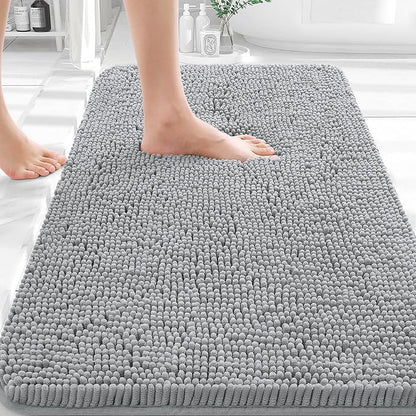 OLANLY Bathroom Rugs 35x24, Extra Soft Absorbent Chenille Bath Rugs | Light Grey, Quick-Drying Rubber Backing, Machine Washable Bath Mat for Bathroom Floor, Tub and Shower, Home Decor Accessories