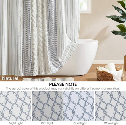 INK+IVY Extra Long Cotton Shower Curtain for Bathroom, White/Navy, 72 x 84 | Machine Washable, Boho Tufted Chenille Modern Home Bathroom Decor, Bathtub Privacy Screen, OEKO-TEX Certified