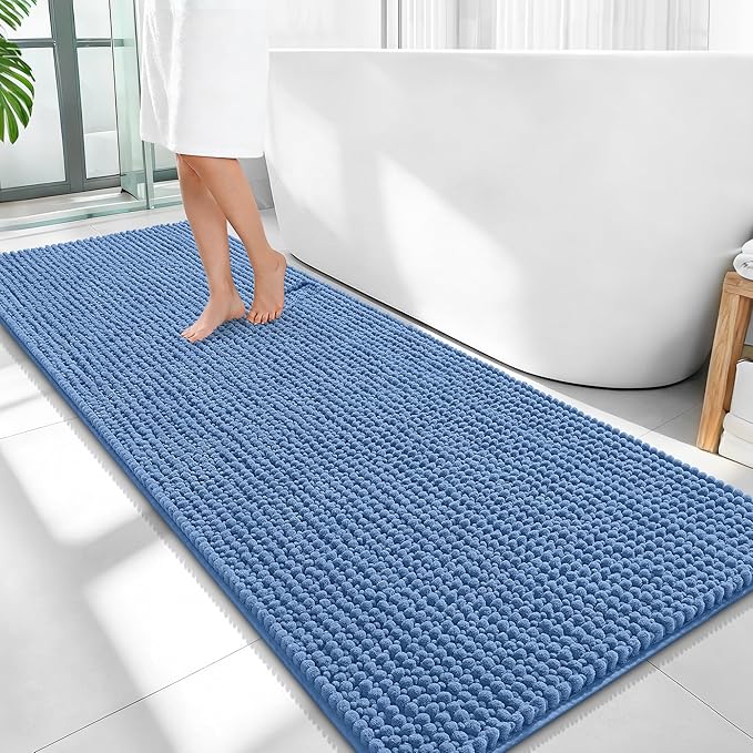 OLANLY Thick Chenille Bathroom Runner Rugs Mats 59x24, Cornflower Blue | Soft Absorbent Bath Rugs, Rubber Backing, Machine Wash Dry, Bath Mats for Bathroom, Tub and Shower, Home Decor Accessories