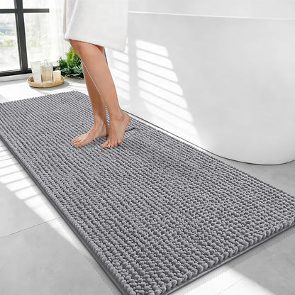 OLANLY Thick Chenille Bathroom Runner Rugs 44x24, Absorbent Bath Mat, Grey | Soft Bath Rugs, Rubber Backing, Machine Wash Dry, Bath Mats for Bathroom, Tub and Shower, Home Decor Accessories