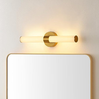 JONATHAN Y 20.13" Brass Gold 1-Light Integrated LED Vanity Light, Mid-Century Modern Iron Sconce with Frosted Acrylic Shade, Dimmable Bathroom Light Fixture for Mirror, 3000K JYL7119A