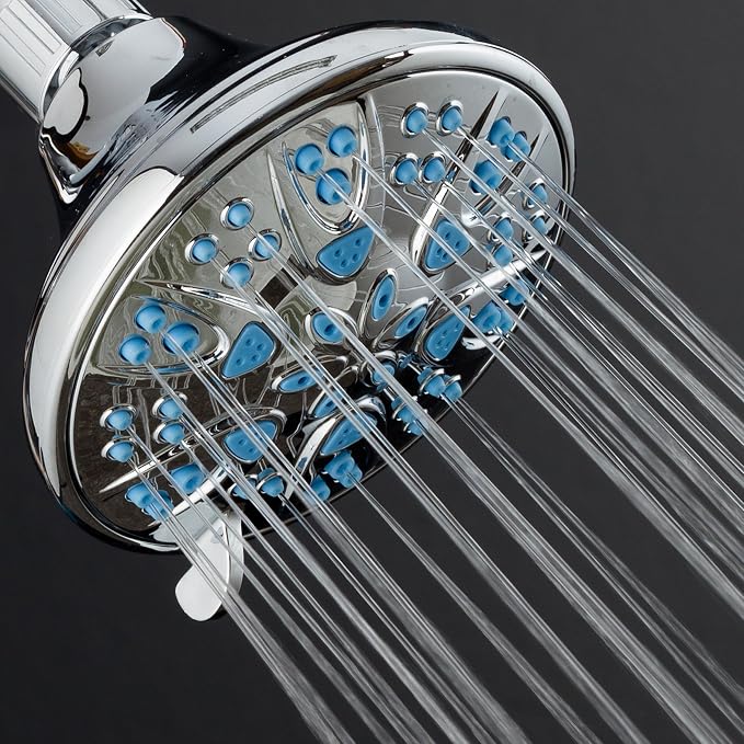 AquaDance Antimicrobial – Anti-Clog High-Pressure 6-Setting Head with Microban Nozzle Protection from Growth of Mold, Mildew & Bacteria for Stronger Shower 4", Aqua Blue Jets – 1.8 GPM