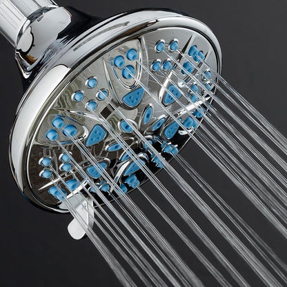 AquaDance Antimicrobial – Anti-Clog High-Pressure 6-Setting Head with Microban Nozzle Protection from Growth of Mold, Mildew & Bacteria for Stronger Shower 4", Aqua Blue Jets – 1.8 GPM