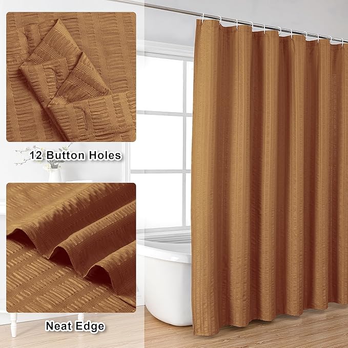 Aiyufeng Gold Shower Curtain for Bathroom, Embossed Textured Fabric Shower Curtain for Bathroom - Soft Cloth & Hotel Spa, Machine Washable, 72X72, Gold