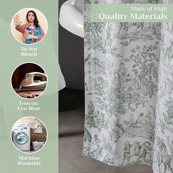Maison d' Hermine Shower Curtain 100% Cotton One Panel 70"x72" Washable Fabric Shower Curtains for Bathroom, Easy Hanging with 12 Button Holes - Spa Easter Gifts (The Miller - Antique Green)