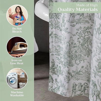 Maison d' Hermine Shower Curtain 100% Cotton One Panel 70"x72" Washable Fabric Shower Curtains for Bathroom, Easy Hanging with 12 Button Holes - Spa Easter Gifts (The Miller - Antique Green)