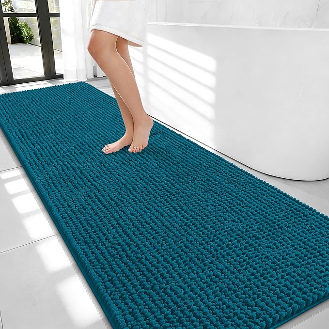 OLANLY Thick Chenille Bathroom Runner Rugs Mats 70x24, Peacock Blue | Soft Absorbent Bath Rugs, Rubber Backing, Machine Wash Dry, Bath Mats for Bathroom, Tub and Shower, Home Decor Accessories
