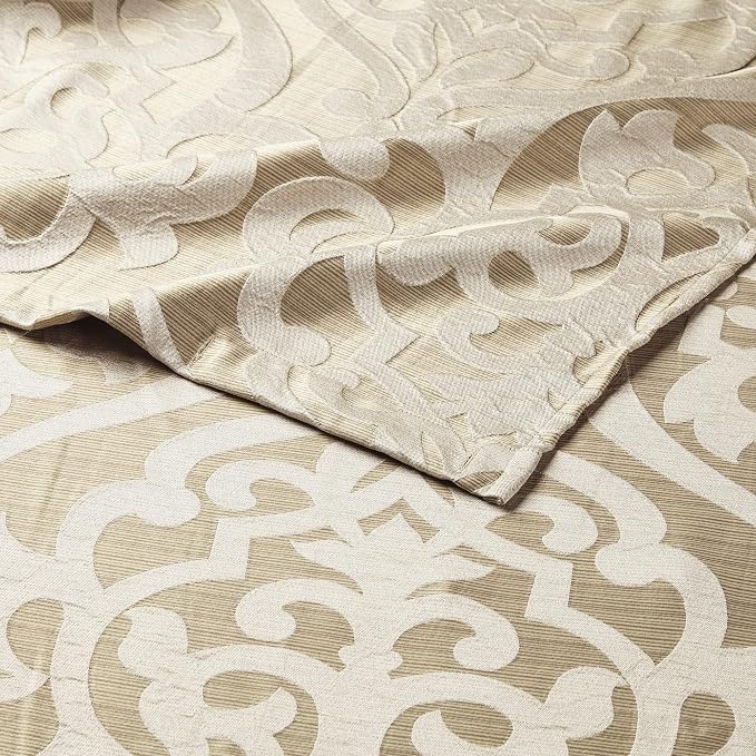 Madison Park Fabric Damask Medallion Shower Curtain, 72"x72" Tan/Ivory | Luxe Textured Jacquard, Machine Washable Modern Home Bathroom Decor, Bathtub Privacy Screen