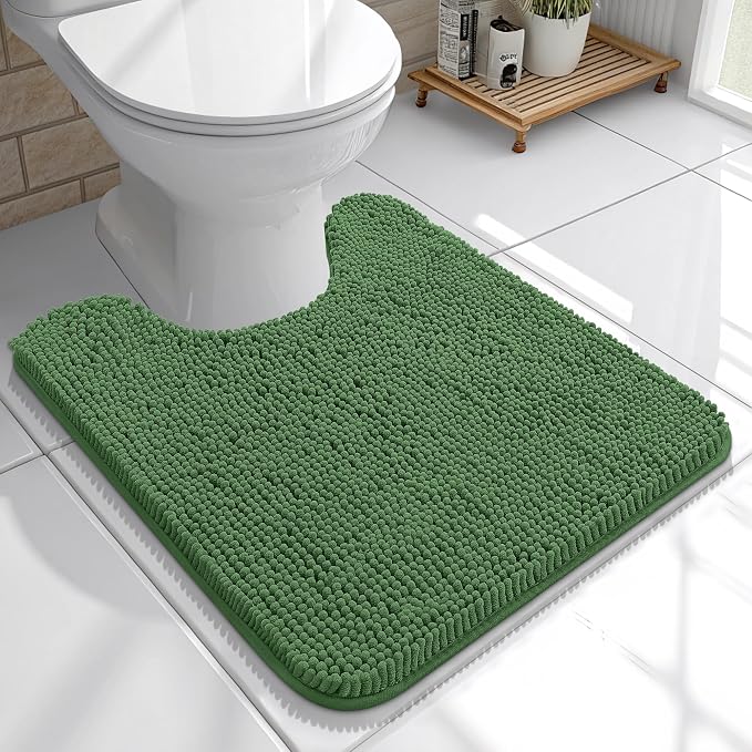 OLANLY Toilet Rugs U-Shaped 20x20, Soft Absorbent Chenille Contour Rugs | Olive Green, Quick-Drying Rubber Backing, Machine Washable Non-Slip Shaggy Bathroom Mat for Toilet, Home Decor Accessories