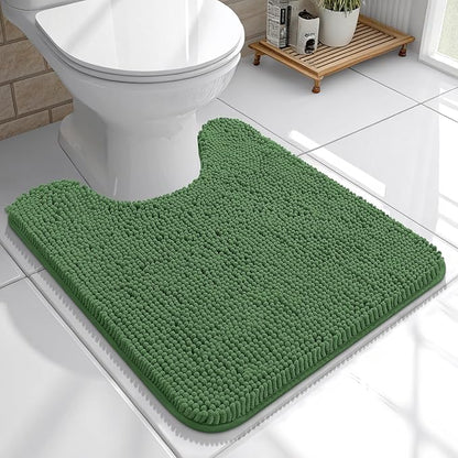 OLANLY Toilet Rugs U-Shaped 20x20, Soft Absorbent Chenille Contour Rugs | Olive Green, Quick-Drying Rubber Backing, Machine Washable Non-Slip Shaggy Bathroom Mat for Toilet, Home Decor Accessories