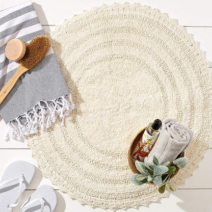 DII Crochet Collection Reversible Bath Mat, Round, 27.5" Diameter, Off-White
