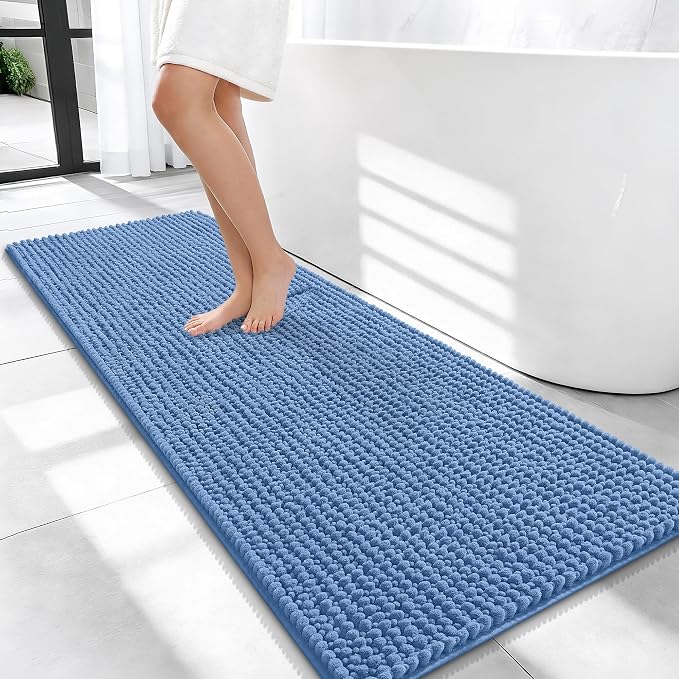 OLANLY Thick Chenille Bathroom Runner Rugs Mats 47x20, Cornflower Blue | Soft Absorbent Bath Rugs, Rubber Backing, Machine Wash Dry, Bath Mats for Bathroom, Tub and Shower, Home Decor Accessories