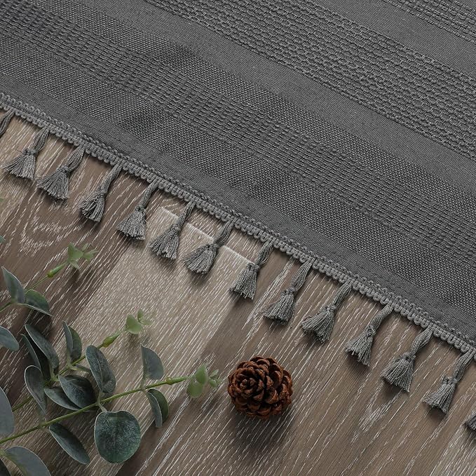 Boho Shower Curtain 72 Inch Long, Modern Farmhouse Rustic Striped Tassel Fabric Shower Curtain for Bathroom, Heavy Duty Vintage Country Bathroom Decoration, 72Wx72L Inches, Charcoal Grey
