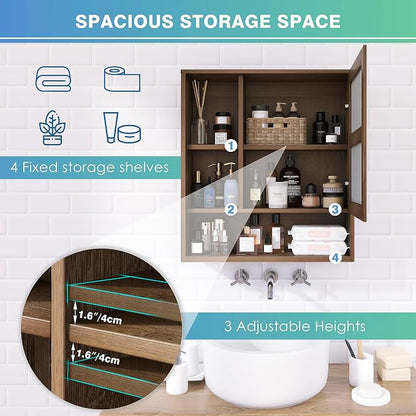 SMIBUY Bathroom Mirror Cabinet Wall Mounted, Bamboo Space Saver Medicine Cabinet, Wall Hanging Over Toilet Storage Cabinet with Mirror Door and Adjustable Shelf (Walnut)