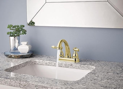 Delta Windemere Centerset Polished Bronze Bathroom Faucet, 4 Inch 3 Hole Bathroom Sink Faucet for Vanity, Metal Push-Pop Drain Assembly, Polished Brass B2596LF-PB