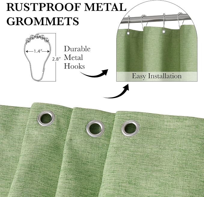 KGORGE Scalloped Green Shower Curtain with 12 Metal Hooks for Bathroom, Boho Privacy Cute Neutral Home Decor Waterproof Shower Curtains for Hotel Bathtub, Grass Green, 72 x 72 inches Long