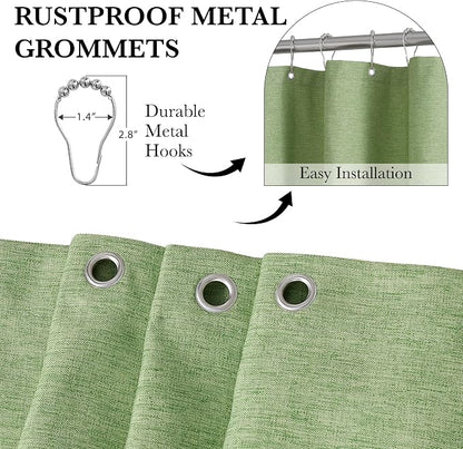 KGORGE Scalloped Green Shower Curtain with 12 Metal Hooks for Bathroom, Boho Privacy Cute Neutral Home Decor Waterproof Shower Curtains for Hotel Bathtub, Grass Green, 72 x 72 inches Long