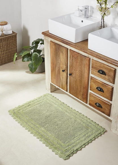 Better Trends Lilly Crochet Collection 100% Cotton 2 Piece Set (17" x 24" | 24" x 40") Bath Rug Set in Sage