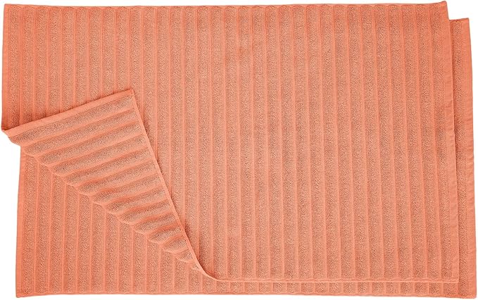 Superior Striped Bath Mat 2-Pack, 100% Combed Cotton, Luxury Spa Ribbed Texture, Durable and Washable Bathroom Mats - Coral, 22" x 35" each