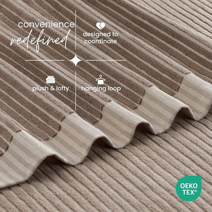 Martex Restore Sculpted Stripe Bath Towel – Soft, Absorbent, Moisture-Wicking and Quick to Dry – Lightweight for Everyday Use – Comfortable Feel with Convenient Loop for Hanging – 30" x 56" – Tan