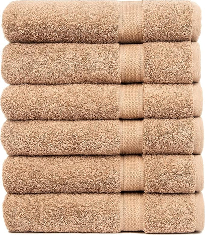 Pleasant Home Bath Towels Set of 6 (24” x 50”) 100% Cotton, 515 GSM | Lightweight, Soft & Highly Absorbent Luxury Towels for Bathroom | for Gym, Pool & Spa | 6 Pack, Mocha