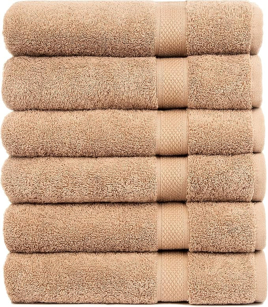 Pleasant Home Bath Towels Set of 6 (24” x 50”) 100% Cotton, 515 GSM | Lightweight, Soft & Highly Absorbent Luxury Towels for Bathroom | for Gym, Pool & Spa | 6 Pack, Mocha