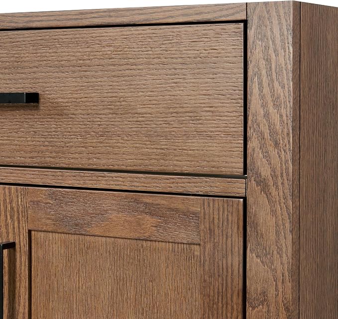 ARIEL Hepburn 60-inch Bathroom Vanity with Sink,Solid Wood, 1.5-inch Carbon Black Quartz Countertop, Double Rectangular Porcelain Sink, Soft Closing Doors, Dovetail Drawers, Brown Oak