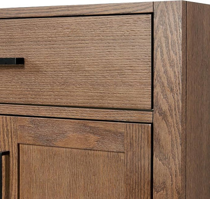 ARIEL Hepburn 60-inch Bathroom Vanity with Sink,Solid Wood, 1.5-inch Carbon Black Quartz Countertop, Double Rectangular Porcelain Sink, Soft Closing Doors, Dovetail Drawers, Brown Oak