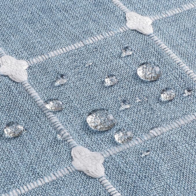 MitoVilla Blue Farmhouse Shower Curtain Set 72 x 78, Boho 78 inch Long Polyester Linen Tassel Fabric Shower Curtain Set for Chic Cottagecore French Rustic Bathroom Decor
