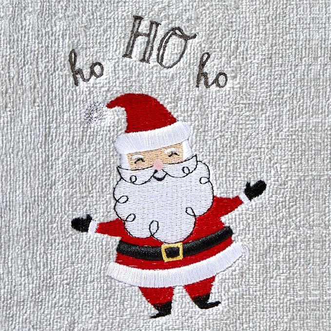 SKL Home Christmas Santa Hand Towel Set-2pc, 100% Cotton, Gray | Soft, embroidered velour. Great for the bathroom, kitchen or bar & holiday gifting.