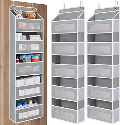 JARLINK Over the Door Organizer for Pantry, Bathroom, 5 Shelf Grey, 2 Pack | Anti-Tilt Design, 44 lb Load Capacity, Hanging Door Organizer with 5 Large Capacity Pockets, Behind Door Storage for Nursery