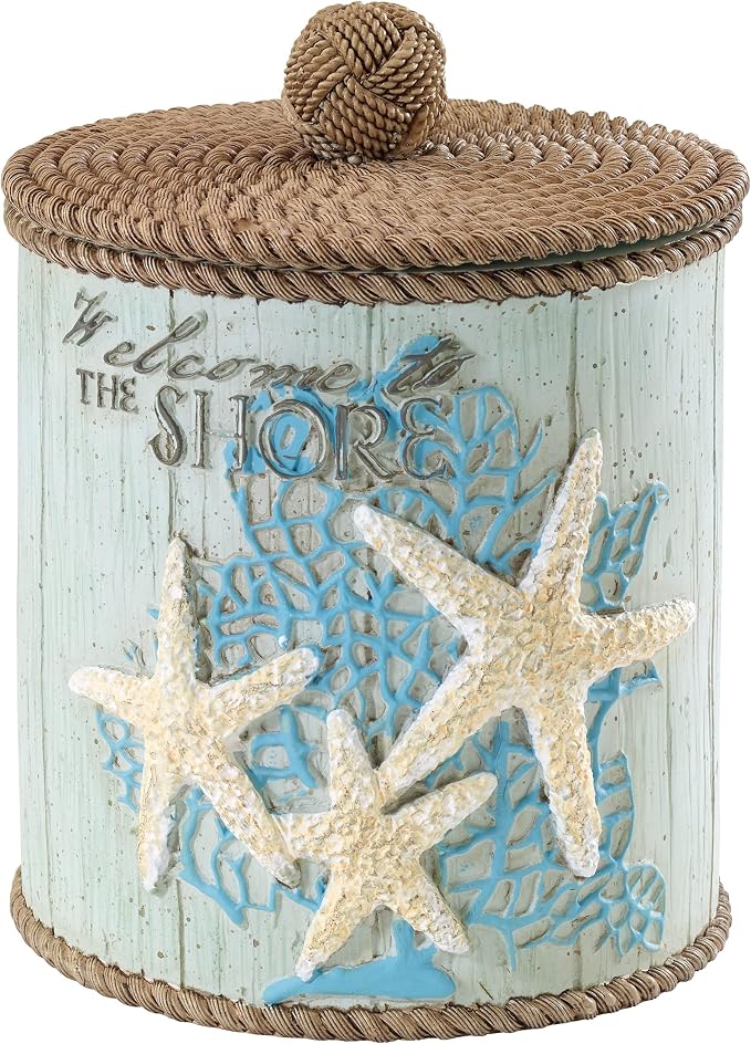 Avanti Linens - Covered Jar, Guest Bathroom Essentials, Coastal Inspired Bathroom Decor (Beachcomber Collection)