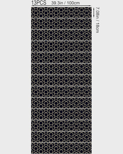 FLFK Stair Riser Decals - Rhombic Black and Gold Texture Stair Stickers Murals Peel and Stick Self-Adhesive for Home Decor, 39.3" W x 7.08" H x 13Pcs