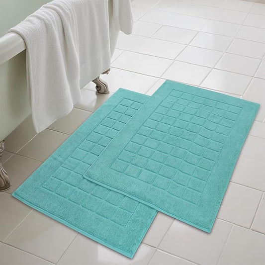 Superior 100% Cotton Bathmat Set, Bath Mats, Bathroom Decor, Shower, Bathtub Essentials, Home Accessories, Small Washable Rug, No Backing, Heavyweight, Nora Collection, Set of 2, 22" x 35", Turquoise