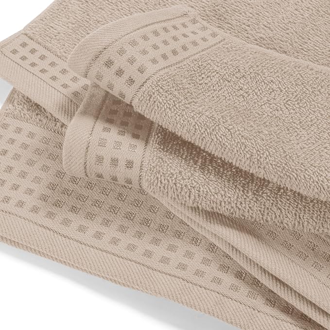 GLAMBURG Ultra Soft 4 Pack Oversized Bath Towel Set 27x54 inches, 100% Cotton Bath Towels, Highly Absorbant Compact Quickdry & Lightweight Towel, Ideal for Gym Travel Camp Pool - Tan