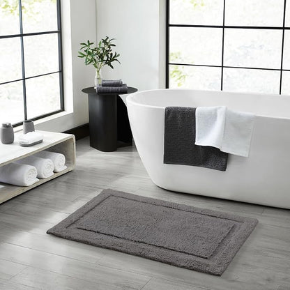 Jean Pierre New York Lydia Border 100% Cotton Bath Mat - Non-Slip Bath Rug - Charcoal - 27"x45"
