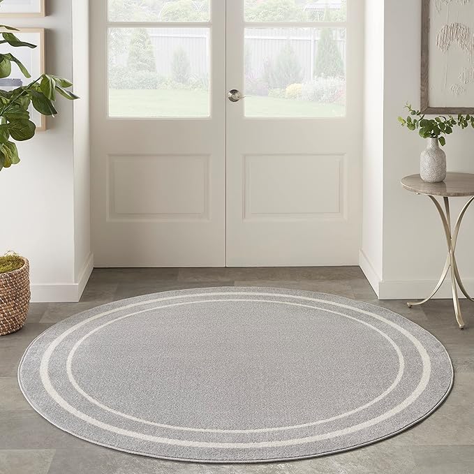 Nourison Home Nourison Essentials Grey Ivory 8' x Round Area Rug - Easy Clean, Non Shedding, Bed Room, Living Room, Dining Room, Kitchen (8' x Round)