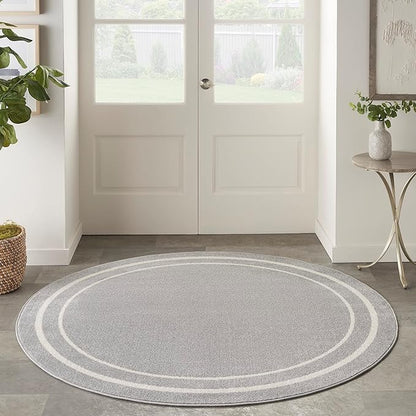 Nourison Home Nourison Essentials Grey Ivory 8' x Round Area Rug - Easy Clean, Non Shedding, Bed Room, Living Room, Dining Room, Kitchen (8' x Round)