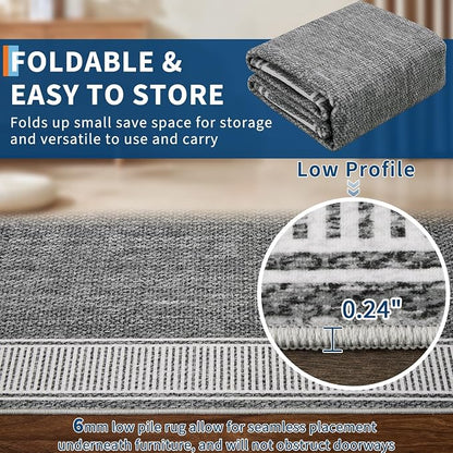 Garvee Living Room Rug 10x13 Washable Modern Bordered Bedroom Rug Grey | Large Non-Shedding Stain-Resistant Foldable Accent Rugs Ultra-Soft Non Slip Low Pile Floor Cover for Nursery Kids Room Office