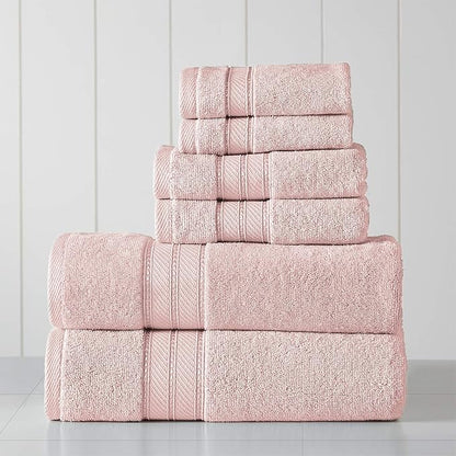 Modern Threads - Spun Loft 6-Piece 100% Combed Cotton Towel Set - Bath Towels, Hand Towels, & Washcloths - Super Absorbent & Quick Dry - 600 GSM - Soft & Plush, Blush
