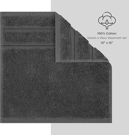 American Soft Linen Luxury Washcloths for Bathroom, 600 GSM 100% Cotton 4 Piece Turkish Wash Cloth Set, 13x13 in Soft Rags for Body and Face, Dark Gray Washcloths