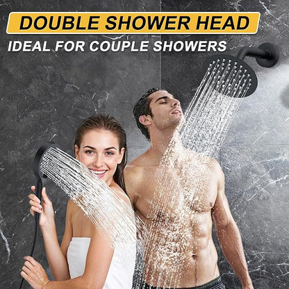 Shower Faucet Set Matte Black Shower System, 12" Ceiling Mount Shower Head Sets, Round Rain Shower Head and Handheld Set (12" Matte Black)