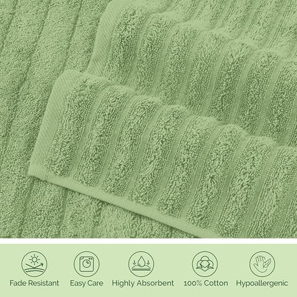 Elegant Comfort Luxury 100% Turkish Cotton Corduroy Ribbed 4 Pack Hand Towel Set 16 x 28 Inch - Absorbent, Super Soft, Quick Dry, Premium Towels for Bathroom, Gym, Spa and Hotel Use, Sage
