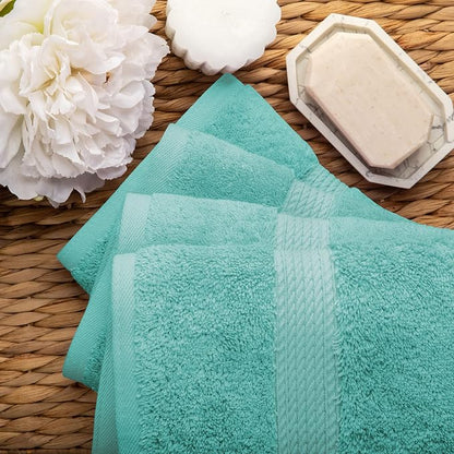 SUPERIOR Egyptian Cotton Plush & Absorbent, Hand Towel Set of 4, Turquoise | Quick Dry, Soft Luxury Towel Set, Bath Essentials for Bathroom, Guest Bath, Spa, 4 Piece Set, Madeline Towels