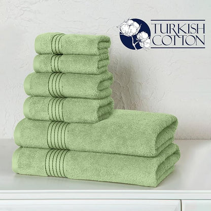 Elegant Comfort Premium Cotton 6-Piece Towel Set, Includes 2 Washcloths, 2 Hand Towels and 2 Bath Towels, 100% Turkish Cotton - Highly Absorbent and Super Soft Towels for Bathroom, Sage