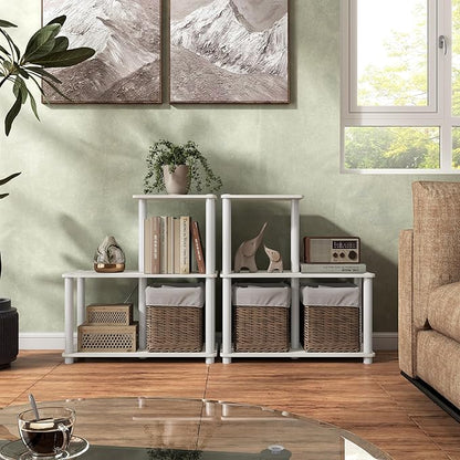Homes: Inside + Out Apexa Modern 3-Cube Ladder Shelving Units, Collectibles Display Shelves, Easy Assembly Standing Shelf, Home Storage Organizer for Living Room, Bedroom, Office, White