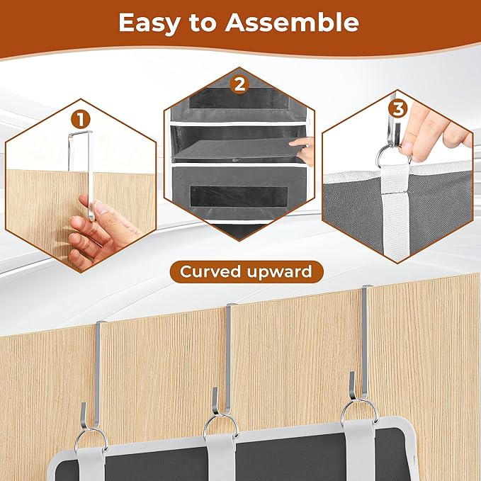 2 Pack 5 Tier Over The Door Organizer Space-Saving Storage for Any Room | Grey Hanging Closet Organizer with 10 Mesh Pockets and Clear Windows, Closet Organizers and Storage for Bathroom, Bedroom