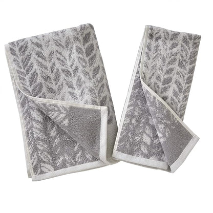 SKL Home Distressed Leaves Han Towel Set-2pc, 100% Turkish Cotton, Gray | 600 GSM weight. Spa-level quality. Soft & absorbent, reversible jacquard. For the bathroom, kitchen, bar or any sink space.