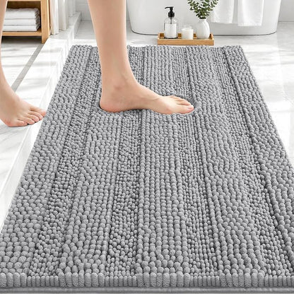 OLANLY Thick Bathroom Rugs 30x20, Chenille Striped Bath Rugs, Light Grey | Rubber Backing, Machine Wash, Extra Soft Absorbent Bath Mats for Bathroom Floor, Tub and Shower, Home Decor Accessories